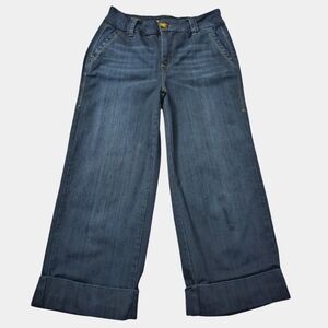 Maurices Dark Wash High-Rise Cuffed Wide Leg Cropped Jeans Size 8
